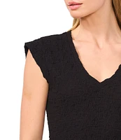 CeCe Puckered Knit V-Neck Cap Sleeve Peplum Top