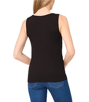 CeCe Ribbed Knit V-Neck Sleeveless Lace Trim Tank
