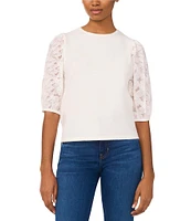 CeCe Round Neck 3/4 Floral Sleeve Blouse