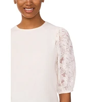 CeCe Round Neck 3/4 Floral Sleeve Blouse