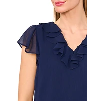 CeCe Ruffle V-Neck Short Flutter Sleeve Blouse