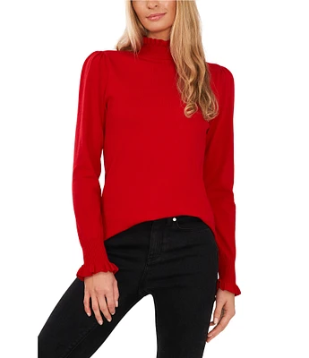 CeCe Ruffled Mock Neck Long Sleeve Sweater