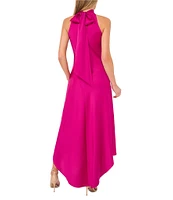 CeCe Satin Draped Halter Neck Tie Back Sleeveless Mermaid Midi Dress