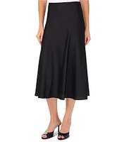 CeCe Satin High Rise Bias Cut A-Line Midi Skirt