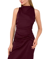 CeCe Satin Mock Neck Sleeveless Drape Sheath Midi Dress