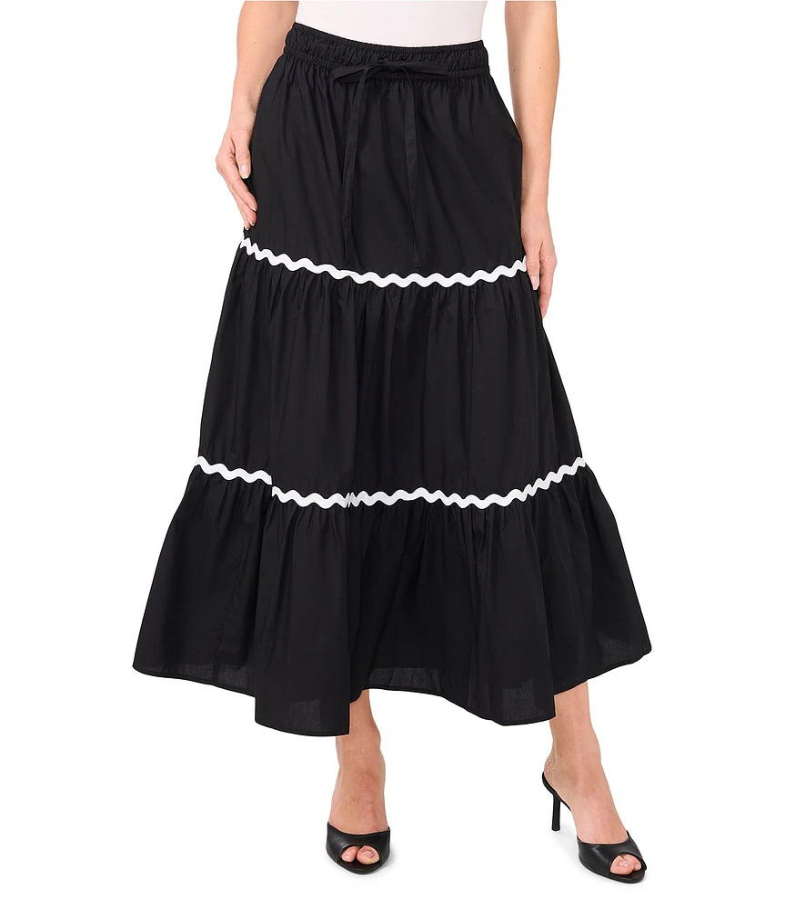 CeCe Scallop Trim Tiered Midi A-Line Skirt