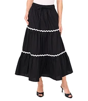 CeCe Scallop Trim Tiered Midi A-Line Skirt