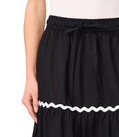 CeCe Scallop Trim Tiered Midi A-Line Skirt