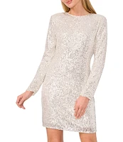 CeCe Sequin Crew Neck Long Sleeve Sheath Dress