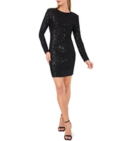 CeCe Sequin Crew Neck Long Sleeve Sheath Dress