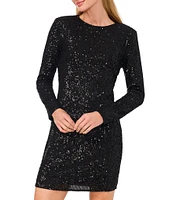 CeCe Sequin Crew Neck Long Sleeve Sheath Dress