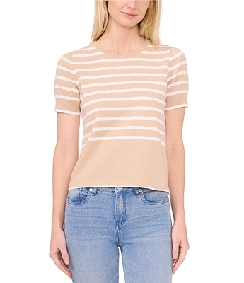 CeCe Short Sleeve Striped Crew Neck Sweater Top