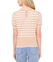 CeCe Short Sleeve Striped Crew Neck Sweater Top