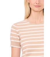 CeCe Short Sleeve Striped Crew Neck Sweater Top