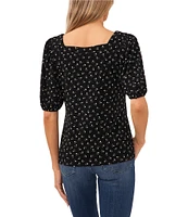 CeCe Square Neck Short Puffed Sleeve Polka Dot Blouse