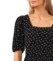 CeCe Square Neck Short Puffed Sleeve Polka Dot Blouse