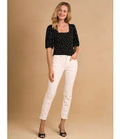 CeCe Square Neck Short Puffed Sleeve Polka Dot Blouse