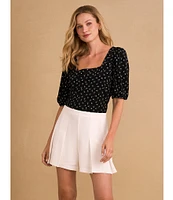 CeCe Square Neck Short Puffed Sleeve Polka Dot Blouse