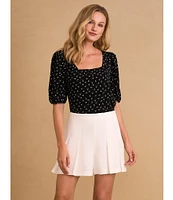 CeCe Square Neck Short Puffed Sleeve Polka Dot Blouse