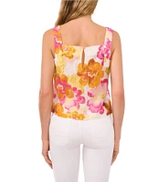 CeCe Square Neck Sleeveless Floral Blouse