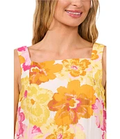 CeCe Square Neck Sleeveless Floral Blouse