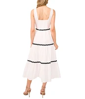 CeCe Square Neckline Sleeveless Scallop Trim Tiered Midi Dress