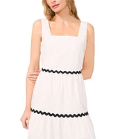 CeCe Square Neckline Sleeveless Scallop Trim Tiered Midi Dress
