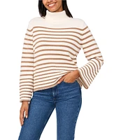 CeCe Striped Knit Turtleneck Long Sleeve Sweater