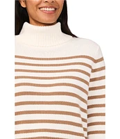 CeCe Striped Knit Turtleneck Long Sleeve Sweater