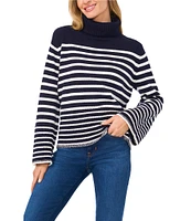 CeCe Striped Knit Turtleneck Long Sleeve Sweater