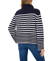 CeCe Striped Knit Turtleneck Long Sleeve Sweater