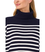 CeCe Striped Knit Turtleneck Long Sleeve Sweater