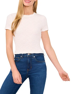 CeCe Textured Knit Crew Neck Short Sleeve Tee