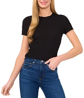 CeCe Textured Knit Crew Neck Short Sleeve Tee