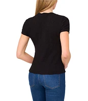 CeCe Textured Knit Crew Neck Short Sleeve Tee