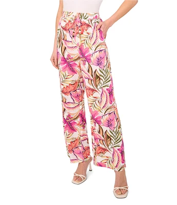 CeCe Tropical Print Wide Leg Tie Front Pants