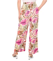 CeCe Tropical Print Wide Leg Tie Front Pants