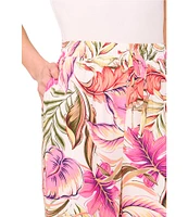 CeCe Tropical Print Wide Leg Tie Front Pants