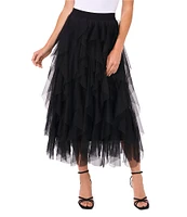 CeCe Tulle High Waisted A-Line Tiered Ruffle Flounce Midi Skirt