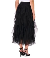 CeCe Tulle High Waisted A-Line Tiered Ruffle Flounce Midi Skirt