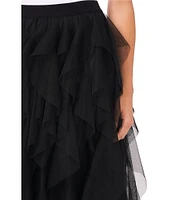 CeCe Tulle High Waisted A-Line Tiered Ruffle Flounce Midi Skirt