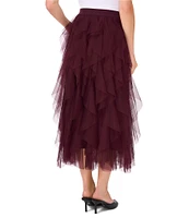 CeCe Tulle High Waisted A-Line Tiered Ruffle Flounce Midi Skirt