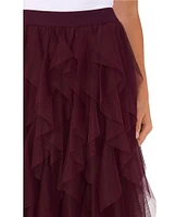 CeCe Tulle High Waisted A-Line Tiered Ruffle Flounce Midi Skirt