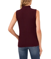 CeCe Turtleneck Sleeveless Ribbed Knit Tank Top