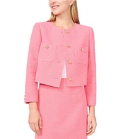 CeCe Tweed Crew Neck Long Sleeve Cropped Button Front Jacket