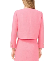 CeCe Tweed Crew Neck Long Sleeve Cropped Button Front Jacket