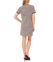 CeCe Tweed Crew Neck Short Sleeve Contrast Trim Shift Dress