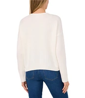 CeCe V-Neck Lace Trim Long Sleeve Sweater