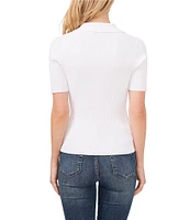 CeCe V-Neck Point Collar Short Sleeve Ribbed Blouse