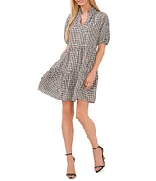 CeCe V-Neck Short Puff Sleeve Tiered Gingham Babydoll Dress